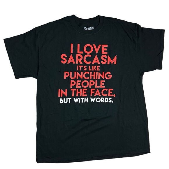 Spencer’s T Shirt Men’s XL Black I Love Sarcasm Novelty Funny Red Joke Gift - Picture 1 of 6